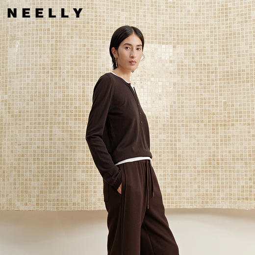 NEELLY纳俪商场同款冬季新款经典圆领假两件针织衫女百搭通勤上衣N25102A01031 商品图0