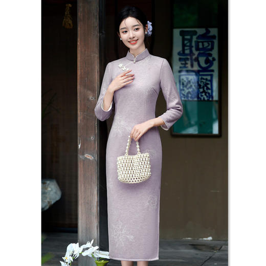 SKY 35822复古国风仿羊绒长款加绒旗袍改良 商品图3