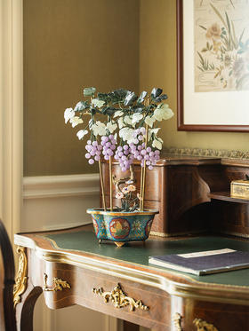 【已售】独角鹿西洋古董 20世纪中国创汇时期出品宝相花纹海棠式景泰蓝盆装饰「葡萄藤蔓」珍宝像生盆景