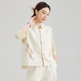 SM 1219传统立领羊毛马甲新中式盘扣改良绣花马甲上衣气质