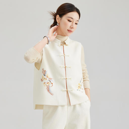 SM 1219传统立领羊毛马甲新中式盘扣改良绣花马甲上衣气质 商品图0