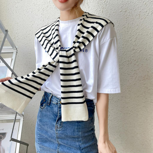 春秋新款披肩坎肩围巾空调房护肩颈条纹披肩网红外搭针织小坎肩韩系百搭假领子披肩 商品图9