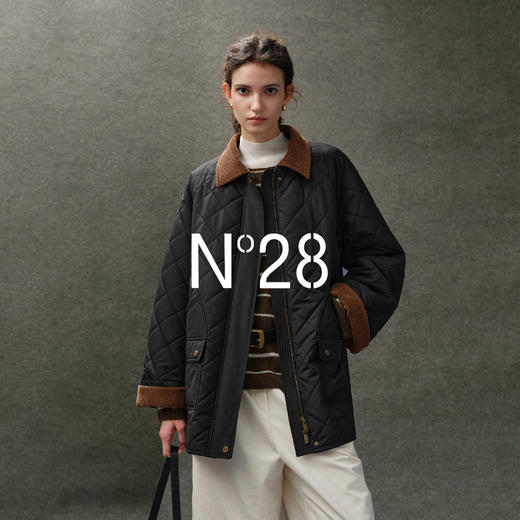 N°28 菱格纹棉服女撞色翻领中长款秋冬高级感复古外套8855A1Y051 商品图1