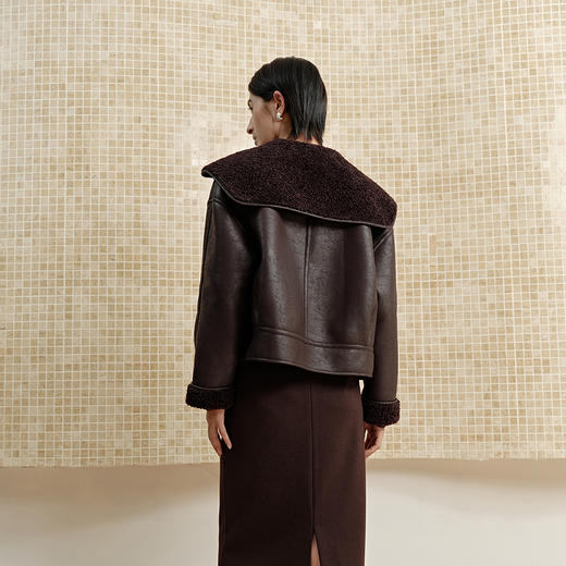 NEELLY纳俪商场同款冬季新款复古风机车服翻领外套女美式酷飒上衣 商品图1