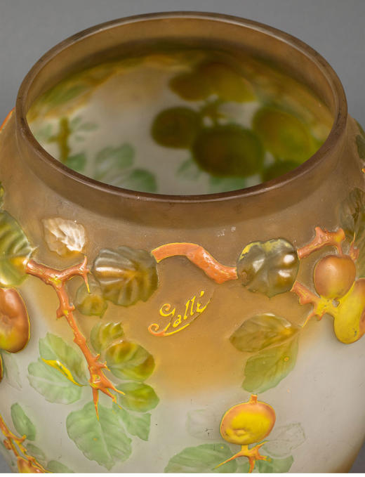 独角鹿西洋古董 1918-1931年法国新艺术时期南锡派艺术家出品「苹果树」主题玻璃花瓶 商品图5