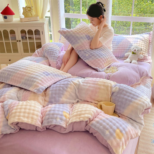 【品牌直发】加倍生活 A类兔毛牛奶泡泡绒四件套 加厚高克重牛奶绒 商品图5