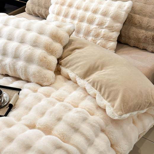 【兔毛绒四件套】兔毛绒四件套秋冬保暖绒布套件泡芙格长毛绒加厚床品 商品图1