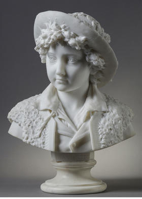 独角鹿西洋古董 1883年代意大利雕塑家签名创作卡拉拉大理石雕塑「年轻的牧童