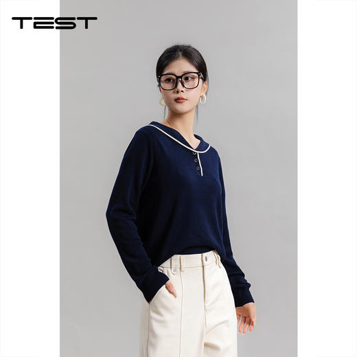 冬上新百搭显瘦长袖海军领纽扣针织毛衣1254027 商品图4