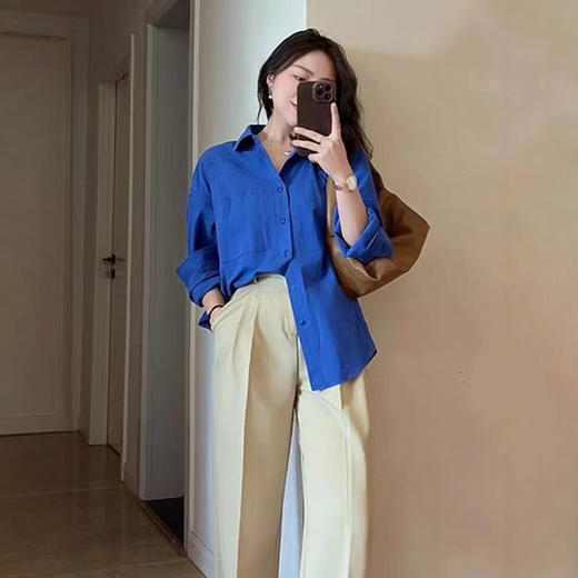 新品上市秋季薄外套新款设计感克莱因蓝衬衣设计感小众法式内搭外穿衬衫 商品图1