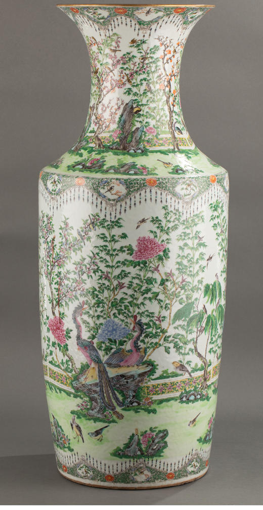 独角鹿西洋古董 19世纪中国出品「锦上添花」主题五彩棒槌瓶 商品图1