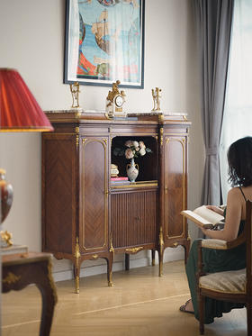 独角鹿西洋古董 19世纪末法国拿破仑三世时期出品铜鎏金装饰细木镶嵌藏书柜