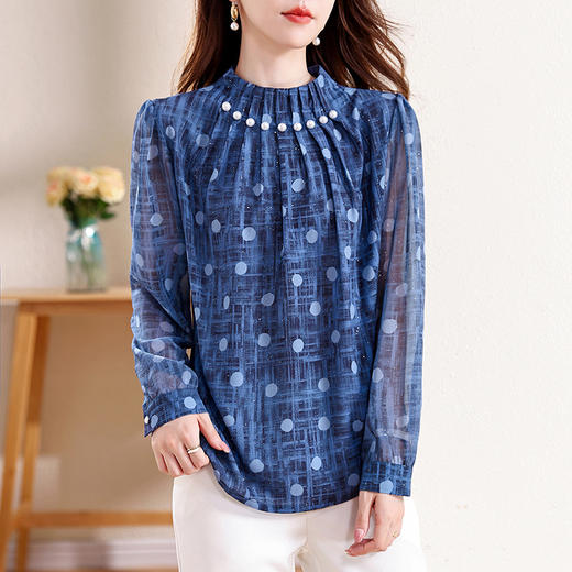 KQL E324N6001洋气百搭衬衫时尚重工钉珠轻奢小衫 商品图2