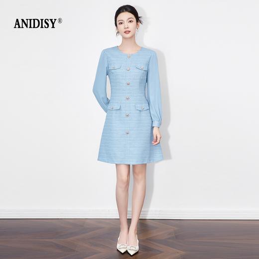 小香风优雅圆领长袖单排扣后拉链收腰连衣裙 商品图2