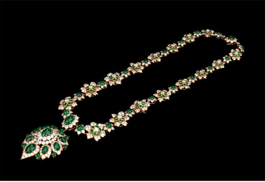 独角鹿西洋古董 1970年代法国出品18K黄金镶嵌钻石及祖母绿可拆卸式项链/胸针 商品图0
