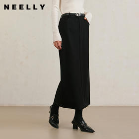 NEELLY纳俪商场同款冬季新款黑色垂感显瘦半身裙女气质通勤长裙N25104E04422