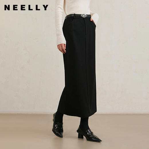 NEELLY纳俪商场同款冬季新款黑色垂感显瘦半身裙女气质通勤长裙N25104E04422 商品图0