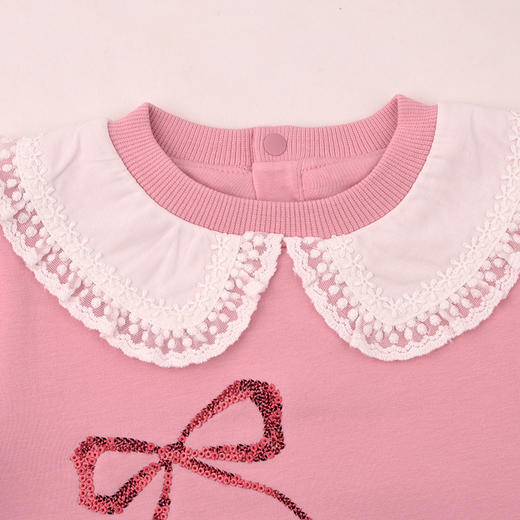 棉果果冬季新品女童复合绒蝴蝶结保暖加绒圆领加绒卫衣M422180425730 商品图2