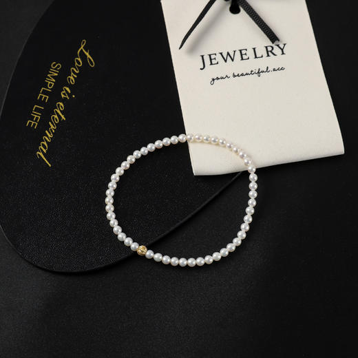 丁摩 3-4mm天然淡水小珍珠手串 近圆强光小米珠手串叠戴弹力绳珍珠手链5ZF-10133 商品图2