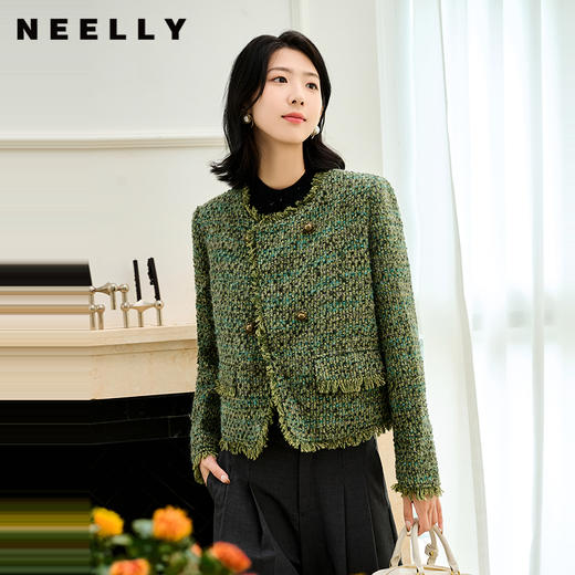 NEELLY纳俪商场同款冬季新款白鹅绒小香风外套女短款保暖羽绒服N25104L04550 商品图0