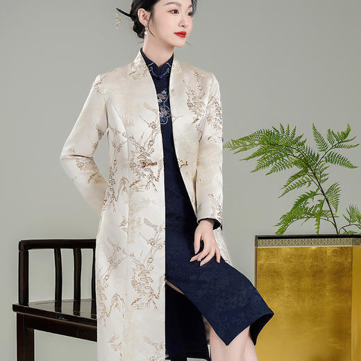 丁摩 金鹊秋冬装春季改良新中式国风女装风衣旗袍唐装外套大衣5ZF-4243 商品图1