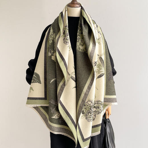 国风围巾大丝巾秋冬韩版新款仿羊绒披肩围巾女冬季高级感百搭加厚保暖围脖新款新品 商品图1