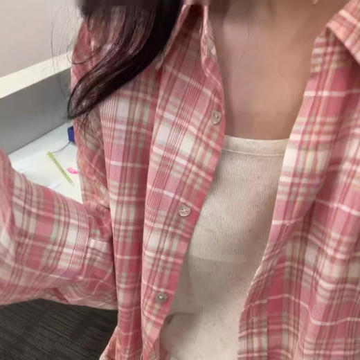 新品上市法式粉色格子长袖衬衫外套女春秋2025衬衣高级感上衣内搭外穿慵懒风衬衫 商品图0