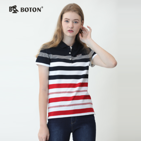 Boton_波顿夏季条纹Polo衫潮流休闲女装修身休闲短袖美式上衣LT209220