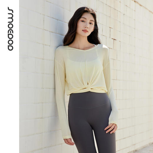 水沐伊朵舒适透气亚麻长袖瑜伽罩衫健身普拉提训练运动上衣50217 商品图8