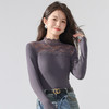 丁摩 蕾丝上衣女长袖秋冬新款修身女装半高领网纱内搭打底衫洋气衫5ZF-2516 商品缩略图3
