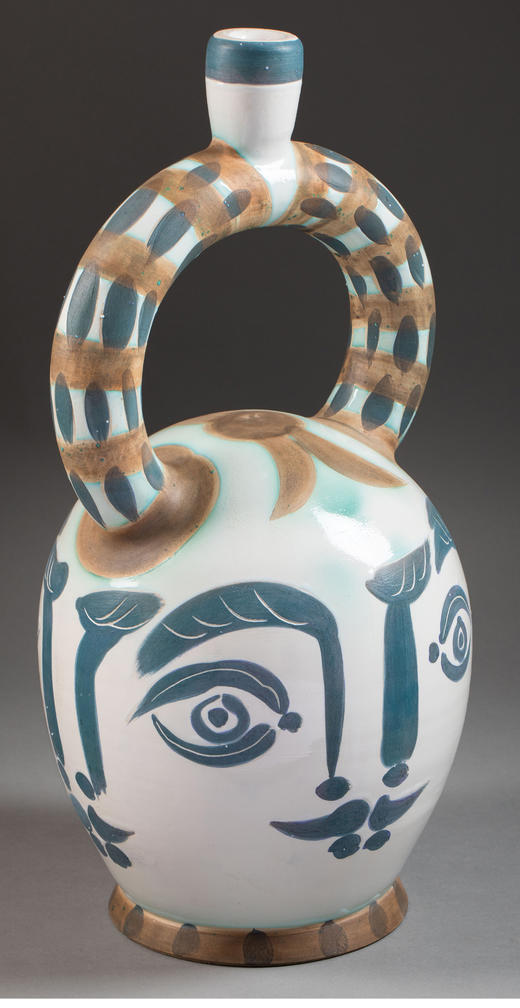 独角鹿西洋古董 1957年代西班牙艺术家与法国工坊合作出品限量装饰阿兹特克四面花瓶 商品图1