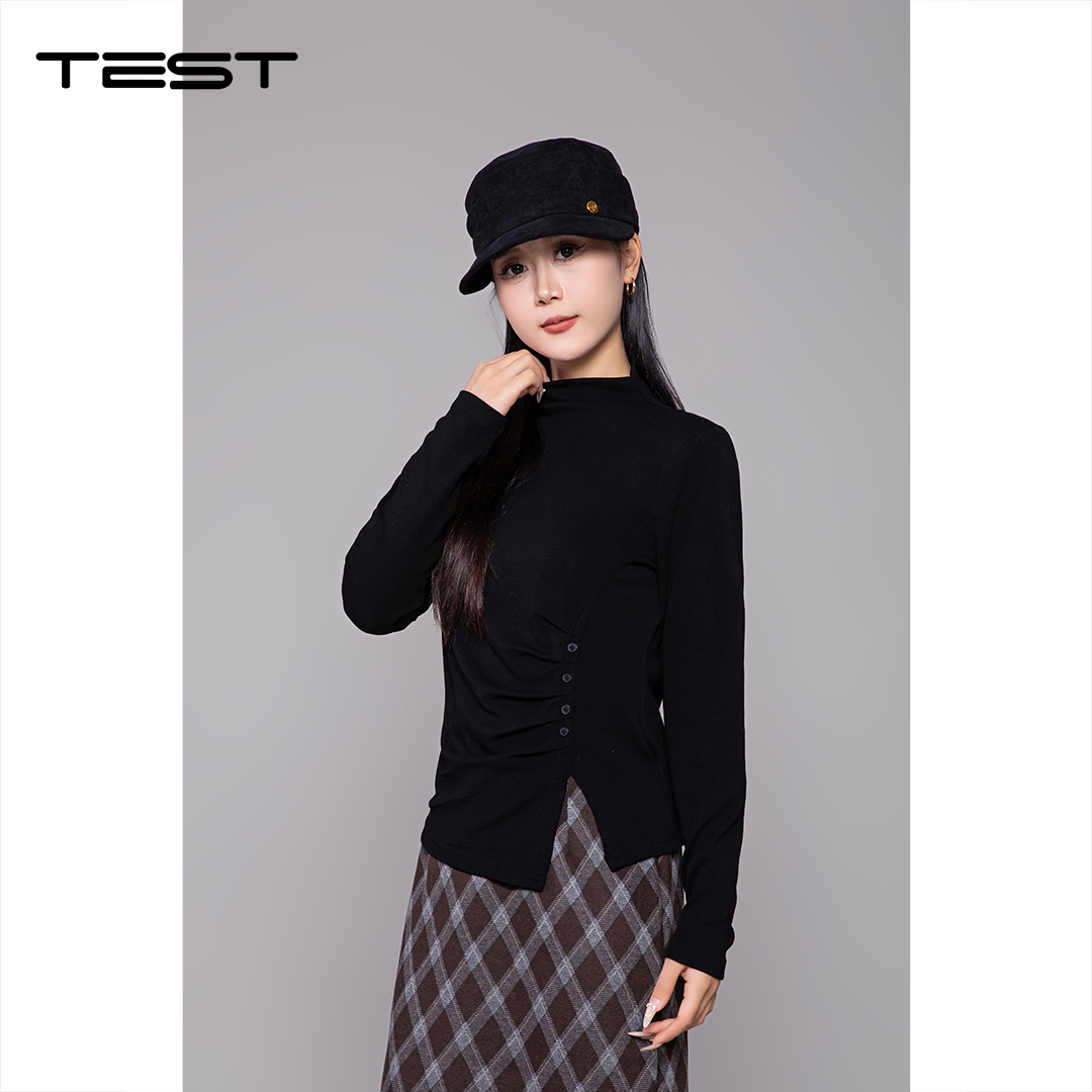 冬上新精致黑色修身半高领打底衫打底衫1254016