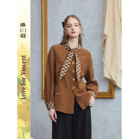 两三事梵高文艺 蜜糖荆棘 2025冬季新款格子领带刺绣长袖衬衫女