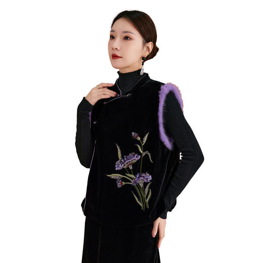 SM 1921真丝丝绒国风新中式贵气感刺绣新中式复古亮片马甲 商品图4