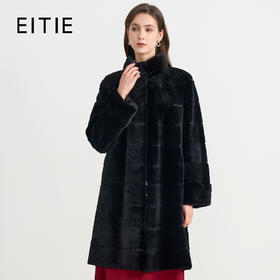 EITIE爱特爱黑色立领保暖中长款水貂毛皮草外套大衣2025冬季新款D2593909X