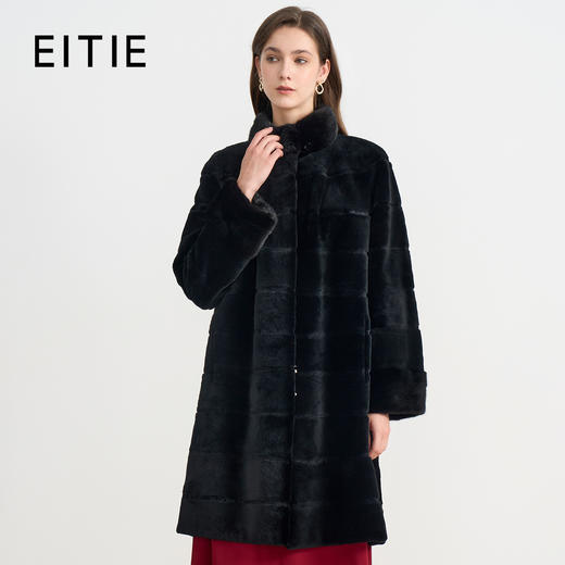 EITIE爱特爱黑色立领保暖中长款水貂毛皮草外套大衣2025冬季新款D2593909X 商品图0