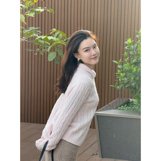 DUO智仙生 少女老钱风柔雾粉网球羊毛毛衣 商品图4