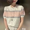 气质针织女衫时尚提花夹色条纹套头圆领短袖上衣   YX-111560 商品缩略图0