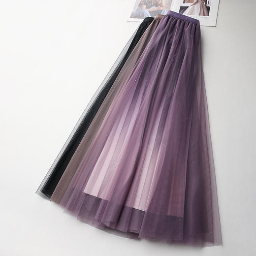 丁摩 亮丝纱裙气质百褶半身裙女新款春秋季高腰显瘦A字仙女裙长裙5ZF-9310 商品图4