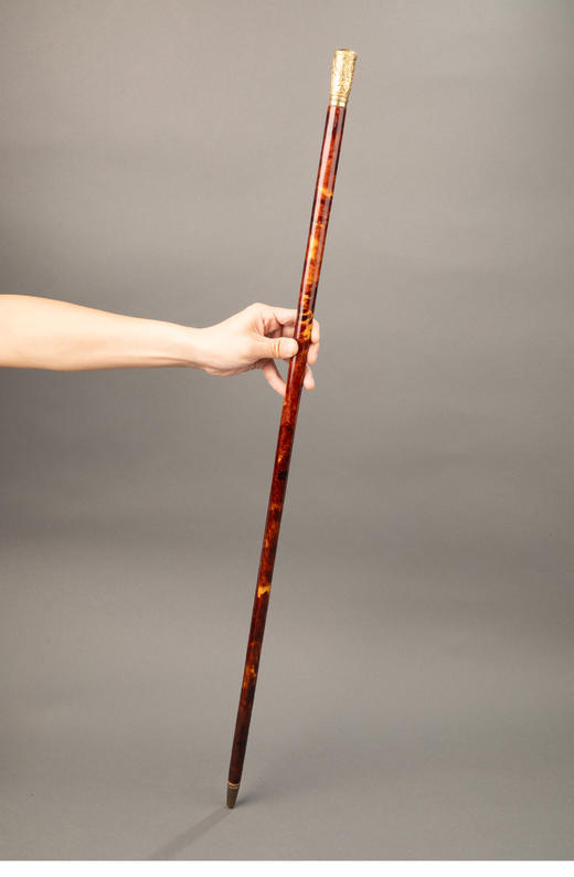 独角鹿西洋古董 1880-1910年代英国维多利亚时代出品黄金精雕古典人物镶嵌珍稀材质杖柄绅士手杖 商品图1