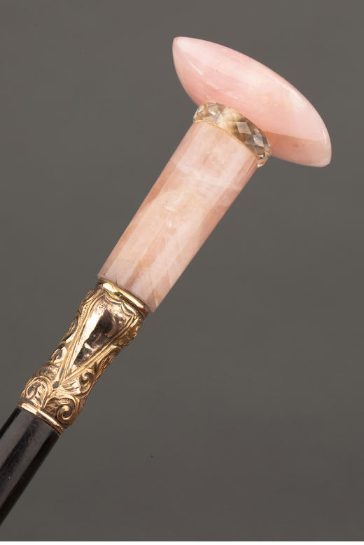 独角鹿西洋古董 1880-1910年代英国维多利亚时代出品铜鎏金镶嵌玫瑰石杖柄硬木绅士手杖 商品图3
