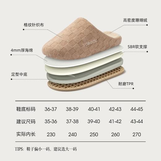 远港2025新款棋盘格棉拖鞋女秋冬季保暖加绒室内居家用地板拖鞋男 商品图2