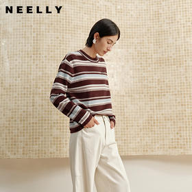 NEELLY纳俪商场同款冬季新款撞色条纹显白针织衫女休闲通勤毛衣N25102A01029