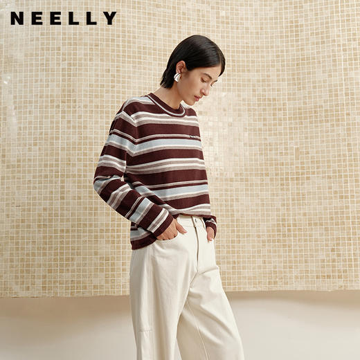 NEELLY纳俪商场同款冬季新款撞色条纹显白针织衫女休闲通勤毛衣N25102A01029 商品图0