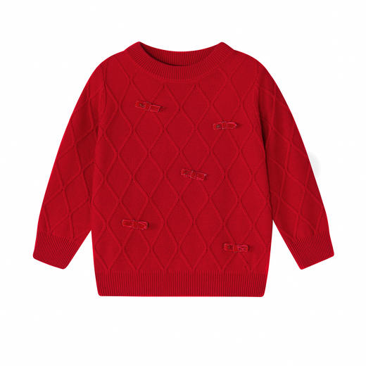 笛莎Deesha 童装女童毛衣2025冬新款红色蝴蝶结毛衣 商品图4