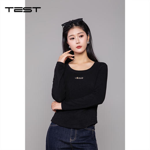 冬上新修身显瘦字母刺绣长袖打底衫1254015 商品图0