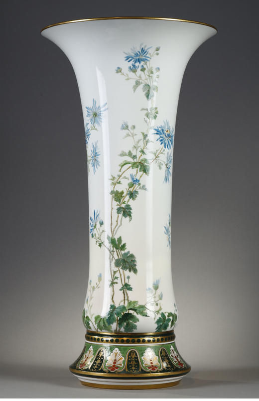 【已售】独角鹿西洋古董 1883年代法国御窑塞弗尔出品手绘描金「蓝色雏菊」主题大型花觚 商品图2