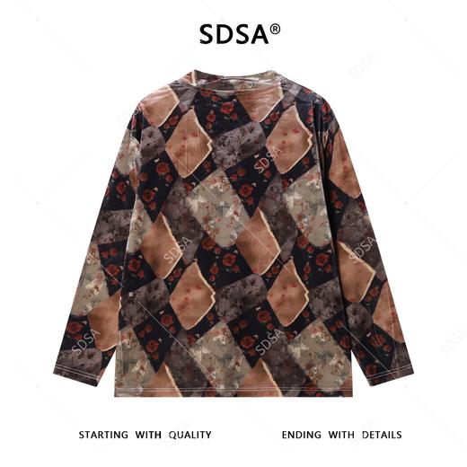 T4915SDSA秋冬新款痞帅男装潮牌绒面拼色玫瑰花交叉V领长袖T恤时尚百搭 商品图5