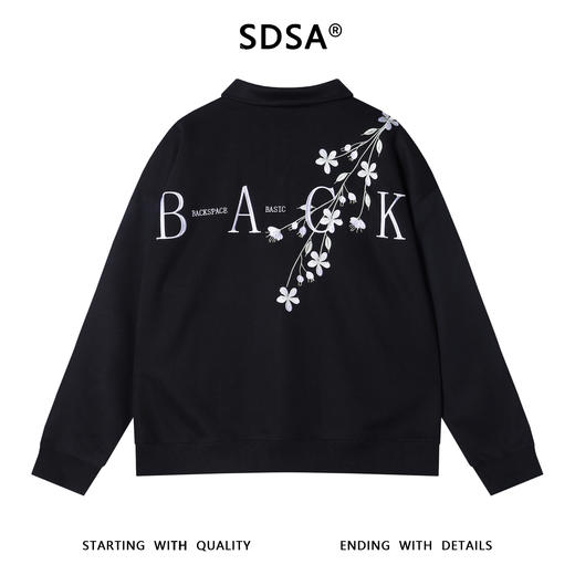 9602SDSA男士秋冬新款痞帅男装潮牌简约刺绣花卉polo领卫衣百搭时尚 商品图5
