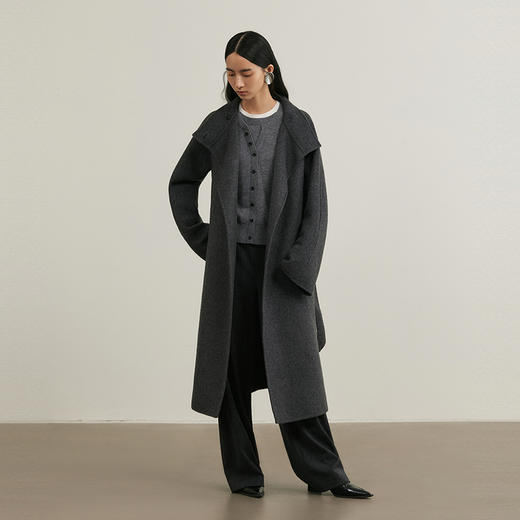 NEELLY纳俪商场同款冬季新款简约通勤双面羊毛呢大衣女立领长外套N25104N04405 商品图2